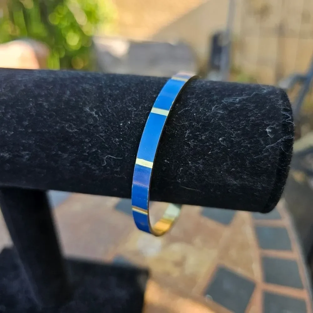 Vintage Gold and Blue Enamel Bracelet Bangle